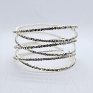 Silver Tone Stretch Rhinestone Cuff Bracelet Sparkle Statement Jewelry